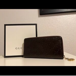 Authentic Shima GG Leather Zip Around Long Wallet